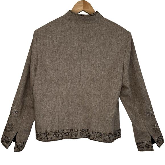 NyGård Petite 10 Embroidered Jacket Wool Blend Beige Cottagecore Academic - Picture 2 of 16